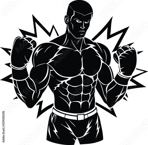 Minimalist Fighter Silhouette Vector: Bold and Abstract Boxing Illustration