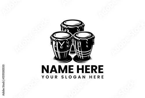 Conga drums vector logo set featuring detailed textures and rhythmic musical elements