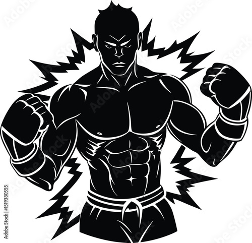 Artistic Boxer Silhouette Vector: Clean, Bold Stance for Sports Design