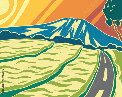 Illustration of a Road Through the Mountains