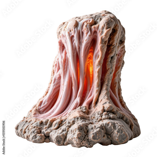 against a stark black backdrop is a bizarre structure. the base is a rough, textured, and bulbous mass photo