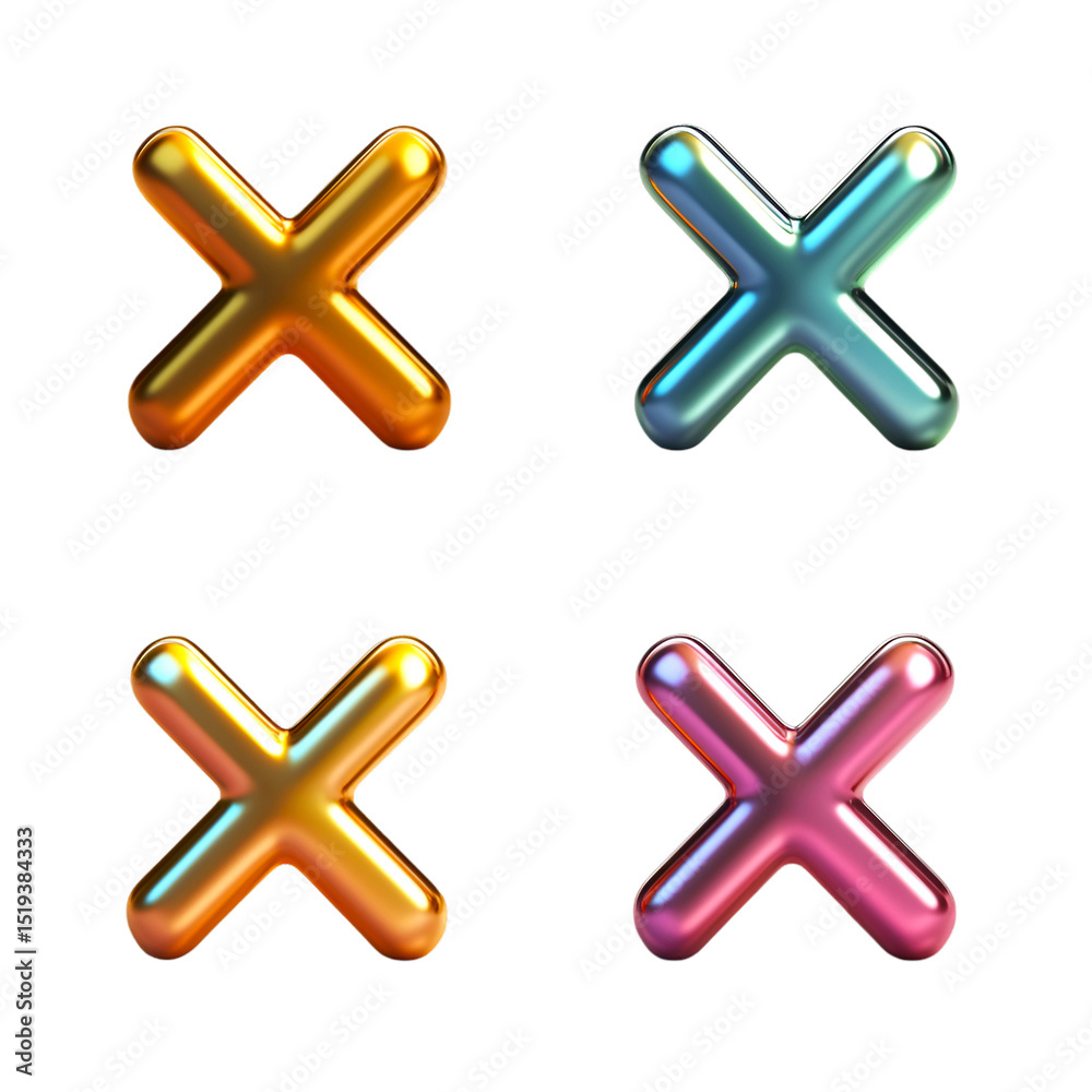 Obraz premium Colorful 3D Rendered Cross Symbols Gold, Teal, Amber, Pink