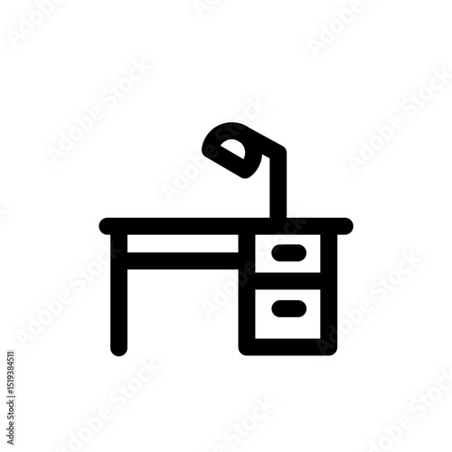 study desk with lamp line icon