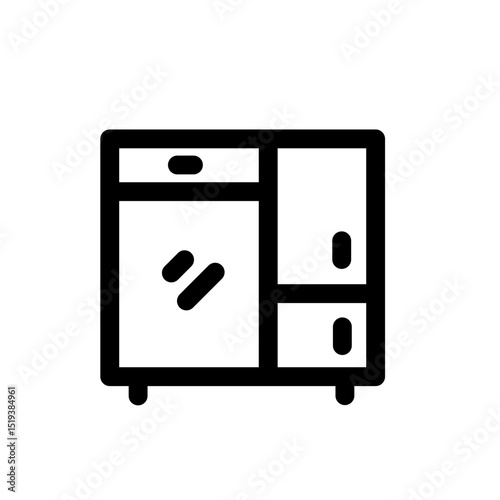 cupboard with mirror and drawer line icon