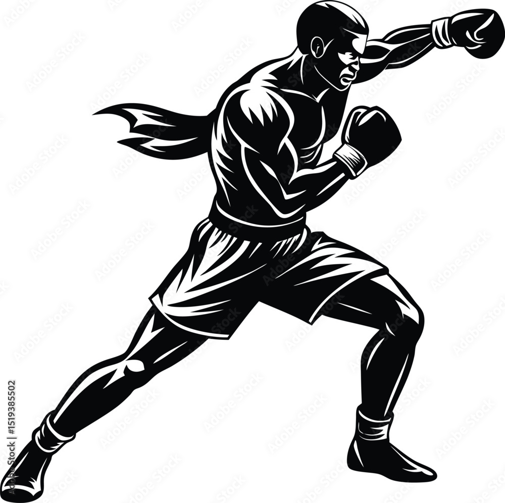 Fototapeta premium Contemporary Boxer Outline Vector: Bold Silhouette for Fitness Design