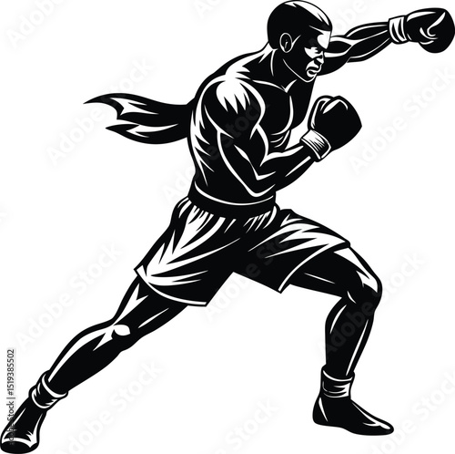 Contemporary Boxer Outline Vector: Bold Silhouette for Fitness Design