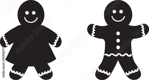 set of gingerbread man cookies. line and flat black and isolated on white background, Winter Home Icon, Gingerbread man cookie silhouette icon. Clipart image isolated on white back VECTOR ILLUSTRATION
