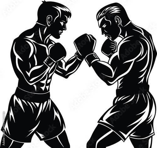 Silhouette of a boxer in action, Fierce Fighter Vector Silhouette: Bold Boxing Pose for Sports Graphics