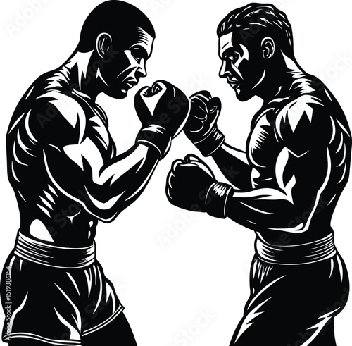 Dynamic Fighter Silhouette Vector Illustration: Bold Boxing Stance