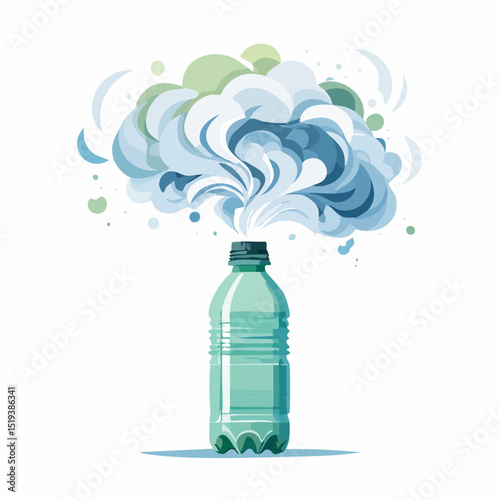 plastic water bottle with smoke, symbolizing polluted