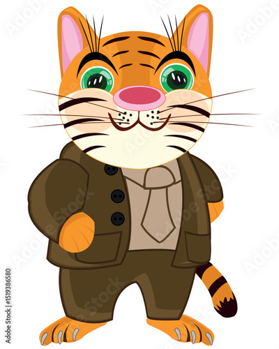 Cartoon of the tiger in suit on white background is insulated