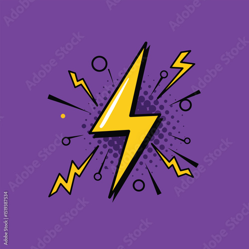 pop art electric spark icon with graffiti zigzags and comic bursts on neon purple