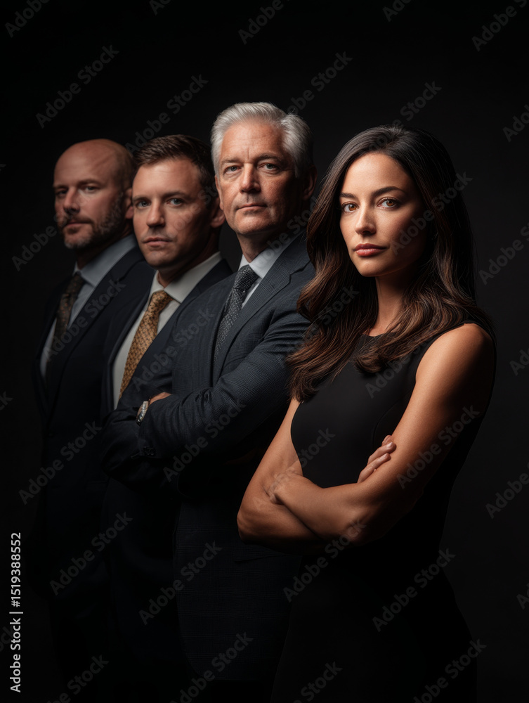 Business team standing line serious and confident looks forward Business team standing line serious and confident looks forward
