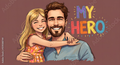 Adorable Illustration of Daughter Hugging Her Father My Hero