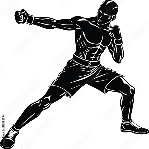 Vector Illustration of a Fighter: Bold Boxing Silhouette in a Dynamic Pose