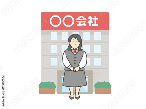 案内係をする女性  会社  建物  イラスト