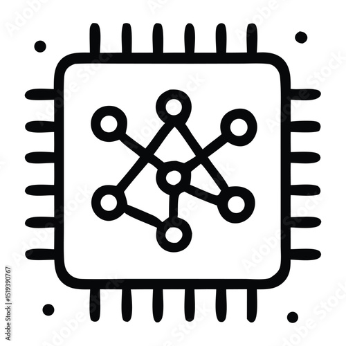 Neural network CPU icon. Represents AI hardware, machine learning processor, deep learning chip, and advanced computing. Outline style vector design.