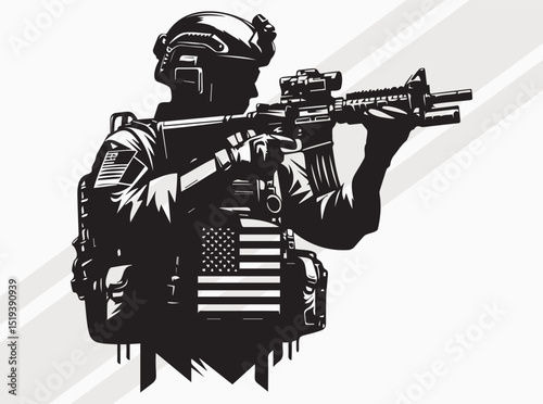Military Silhouette Collection Featuring Soldiers, Rifles, Flags, and Helicopters for Patriotic and Tactical Designs, US Soldier with American flag SVG, Patriot flag SVG