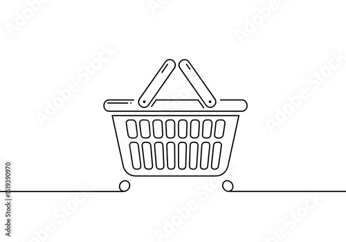 Shopping basket outline on wheels in minimalist design  