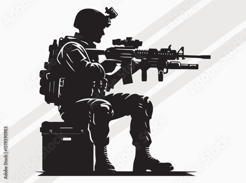 Military Silhouette Collection Featuring Soldiers, Rifles, Flags, and Helicopters for Patriotic and Tactical Designs, US Soldier with American flag SVG, Patriot flag SVG