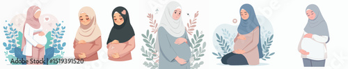 pregnant hijab woman character vector