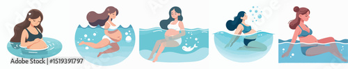 pregnant woman character vector swimming
