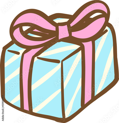 Cute Blue Striped Gift Cartoon Illustration