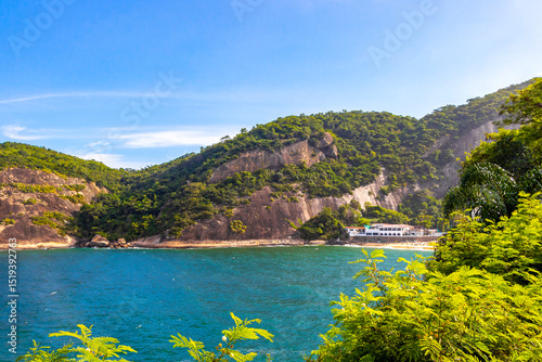 Tropical Urca Red Beach Rocks Water Rio de Janeiro Brazil. photo
