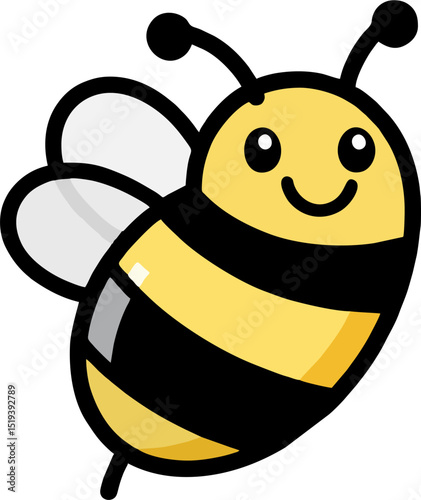 Smiling yellow honey bee character with black stripes and wings