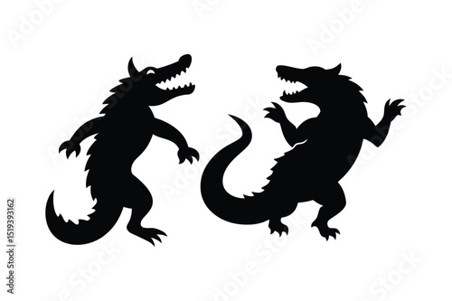 A crocodile fighting silhouette vector illustration set..