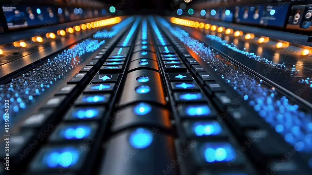 Close-up of a row of illuminated controls