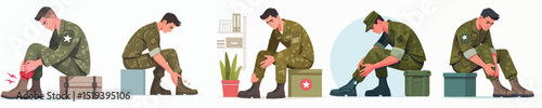 ankle pain soldier character vector