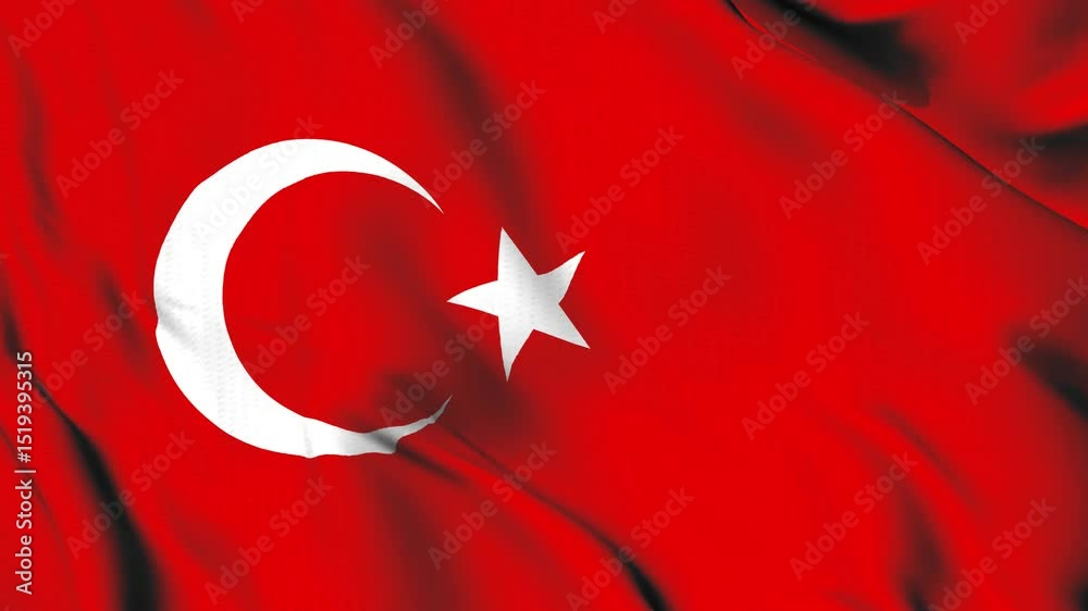 The Turkey country flag waves in the wind.