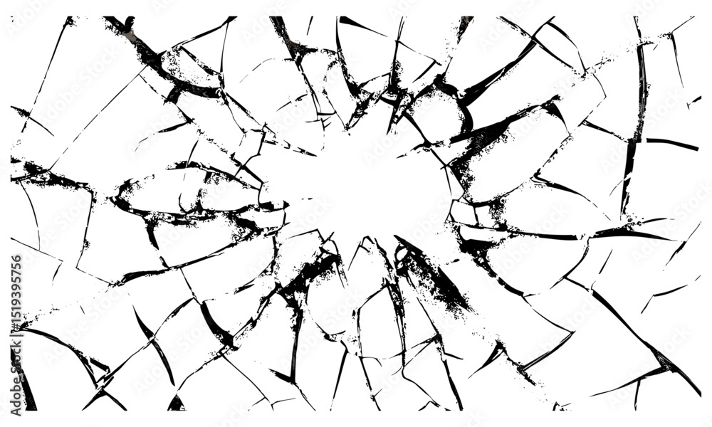 Broken glass texture, cracked glass window, grunge punk background, vintage distressed wallpaper, damaged surface overlay, retro urban design, vector illustration, abstract pattern.