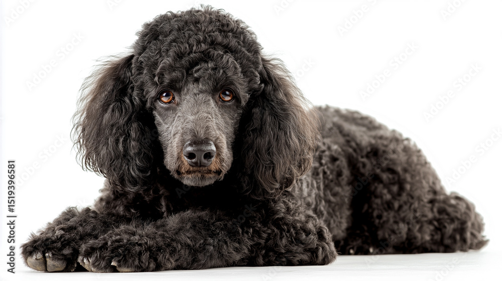 Poodle resting calmly on a white background Poodle resting calmly on a white background