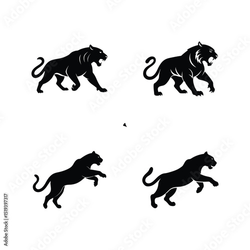 A tiger silhouette vector illustration set..