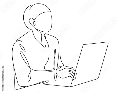 Nervous person using laptop while preparing for an interview - Concept of one line drawing  