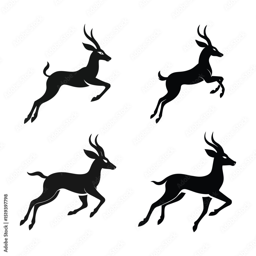 Fototapeta premium antelope silhouette set vector illustration.