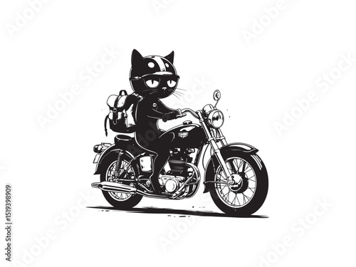 A cool cat rides a motorcycle wearing a helmet with a backpack vector illustration