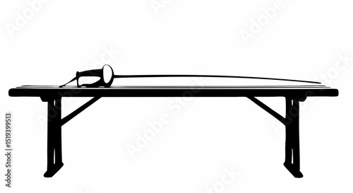 Fencing foil on wooden bench in a minimalist design  