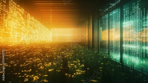 Digital Eden Corridor — A Surreal Fusion of Nature and Data