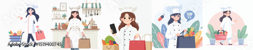 female chef vector is shopping