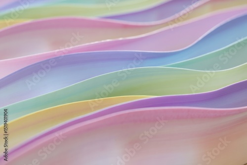 Close-up of multiple pastel-colored ribbon waves creating a smooth, flowing texture with soft, calming tones