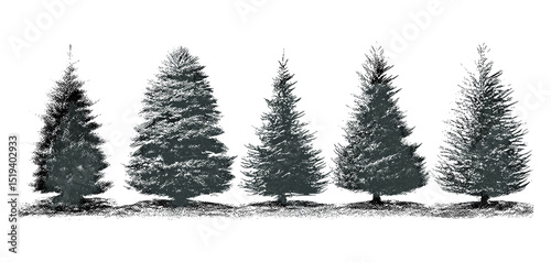 Retro stipple Christmas trees, vintage grainy photocopy texture, noisy gritty effect, grunge punk style, poster, banner, social media template, vector illustration, festive design, seasonal art.