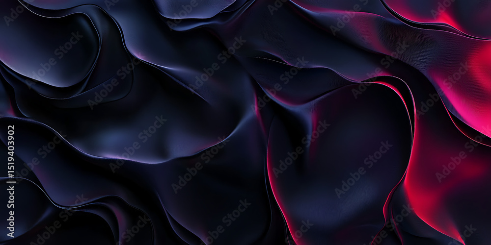 Obraz premium Black silk satin background with waves and folds, top view. Abstract luxury cloth texture for design, fashion concept, banner, or wallpaper.