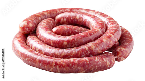 Raw Italian sausage links, uncooked and coiled