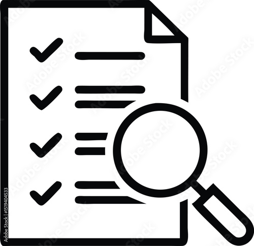 Checklist audit icon for document review and verification with magnifying glass illustration vector