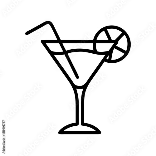 Refreshing cocktail with a straw and a slice of citrus garnishing the glass on a summer afternoon