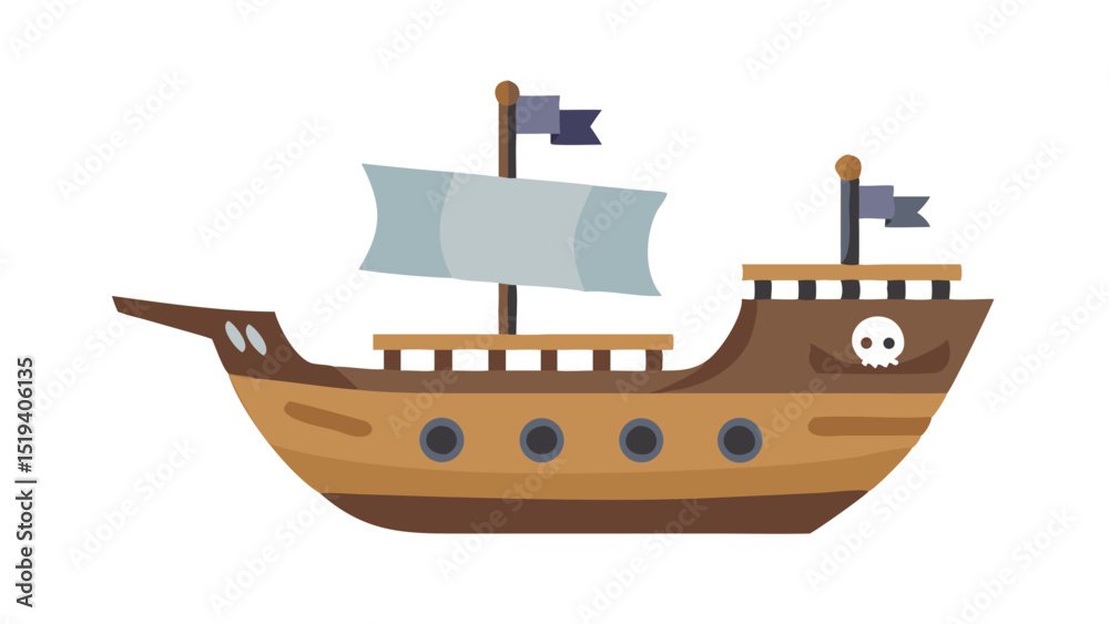 Obraz premium Colorful pirate ship illustration with flags showcasing a fun design for children's projects or nautical themes