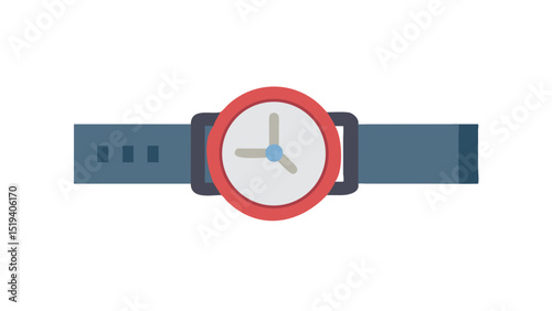 Colorful wristwatch design featuring a round face with simple hands and a bold red frame